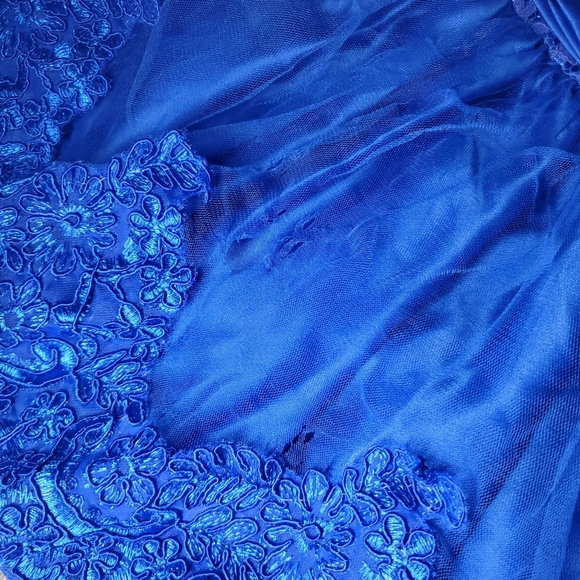 Beautiful Baby Girl Sapphire Blue V-Neck Lace Tulle Party Dress Size 12m - Picture 7 of 12